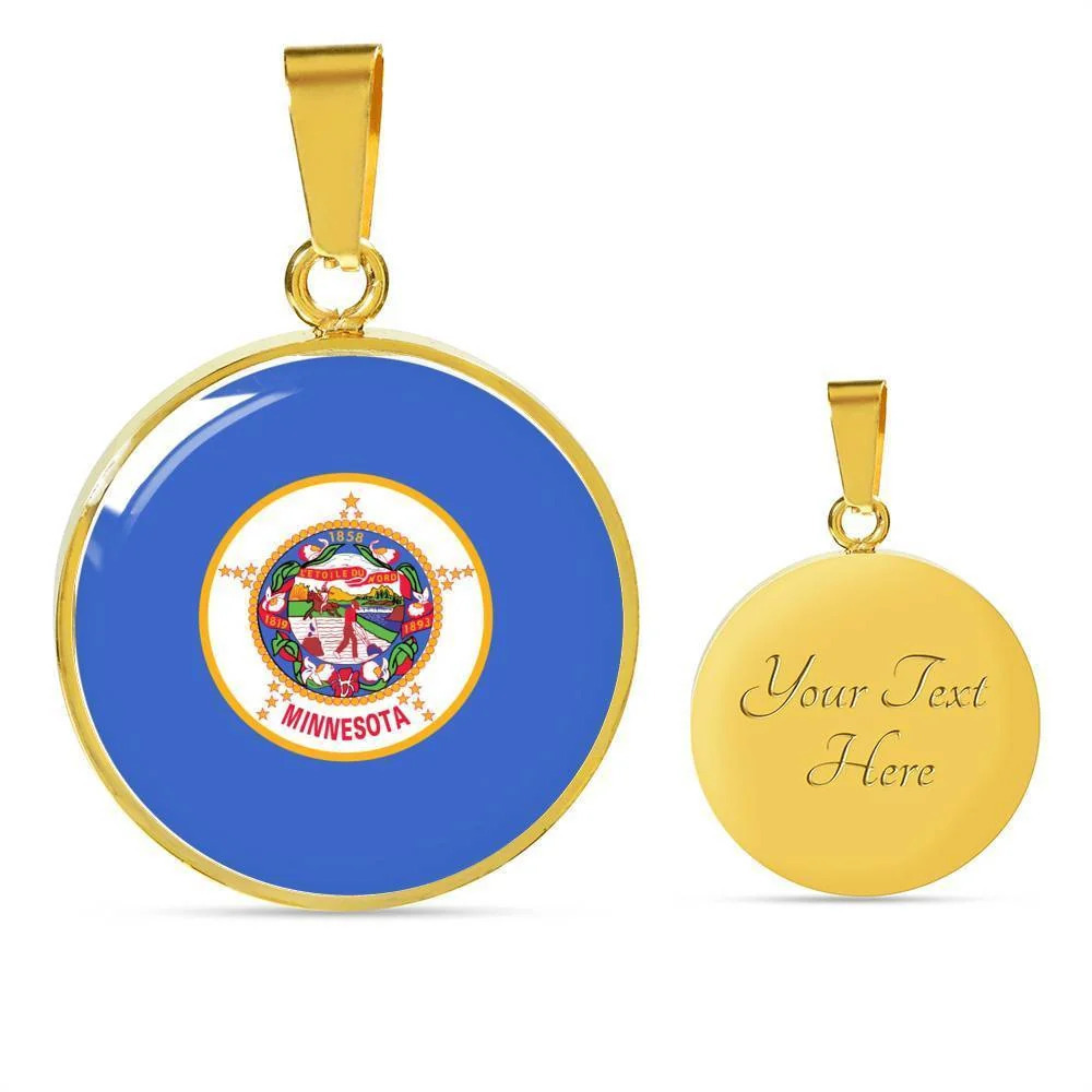Minnesota State Flag Personalized Engraved Gold Circle Necklace Custom Name Dat